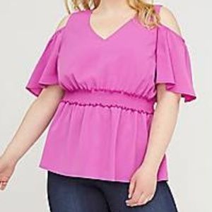 NWT Lane Bryant 20 Pink Smocked Cold-Shoulder Top